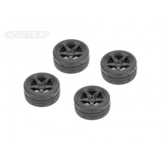 CARTEN 1/10 Tires 26mm 5-Spoke Black Wheel (4)