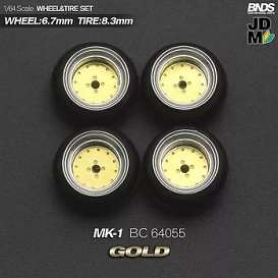 Mot Hobby 1/64 MK-1 Alloy Wheel & Rim set, gold/chrome