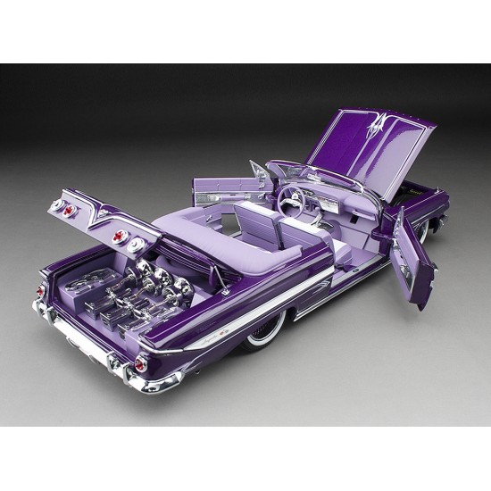 SunStar 1/18 1961 Chevrolet Impala Open Convertible Lowrider with movable suspension, purple