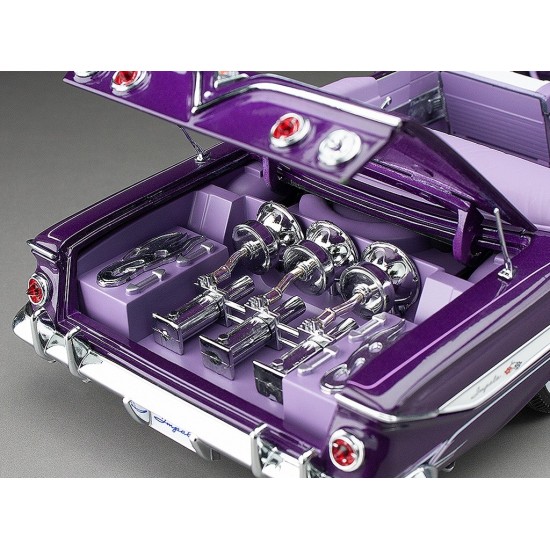 SunStar 1/18 1961 Chevrolet Impala Open Convertible Lowrider with movable suspension, purple