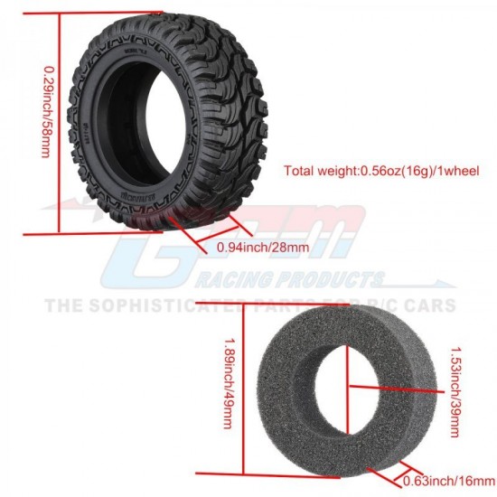GPM TRX-4M 1.33" Crawler Tires 58mm x 24mm with foam inserts (4)