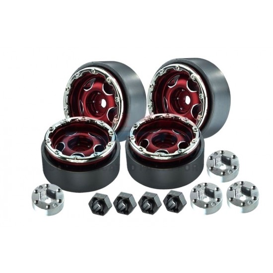 GPM TRX-4M/SCX24 ALU 1.0"  Beadlock Wheel Rims set - red (4kom)