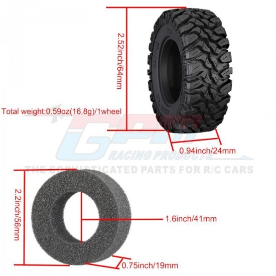 GPM TRX-4M 1.33" Crawler Tires 64mm X 24mm With Foam Inserts (4)