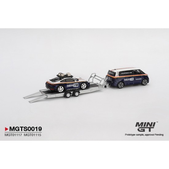 Mini GT 1/64 Porsche 911 Dakar #718 / Volkswagen ID. Buzz Porsche Centrum Gelderland Roughroads Set