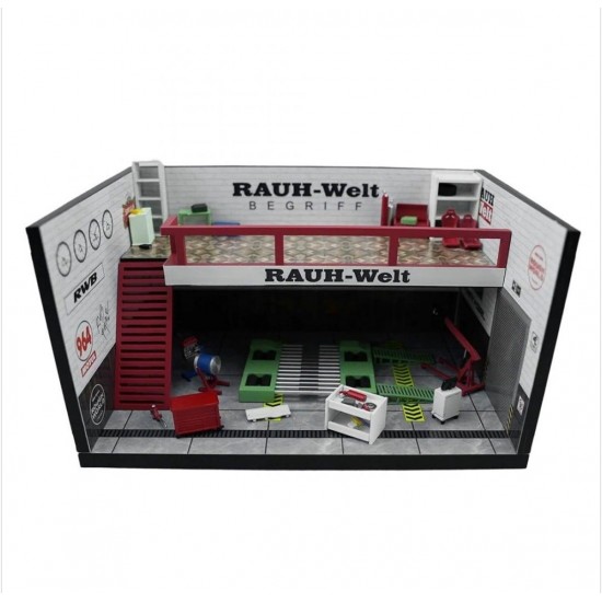Motorhelix 1/64 diorama "RWB RAUH-Welt garaža z dodatki"