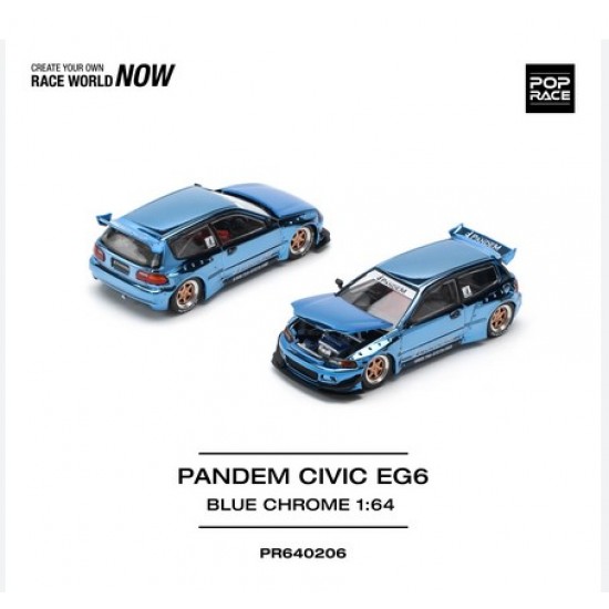 Pop Race 1/64 Pandem Civic EG6, blue chrome