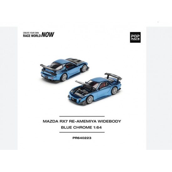 Pop Race 1/64 Mazda RX7 Re-Amemiya Widebody, blue chrome