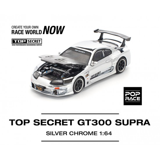 Pop Race 1/64 Top Secret GT300 Supra, silver chrome