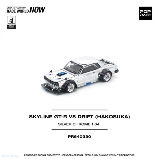 Pop Race 1/64 Skyline GT-R V8 Drift (Hakosuka), silver chrome