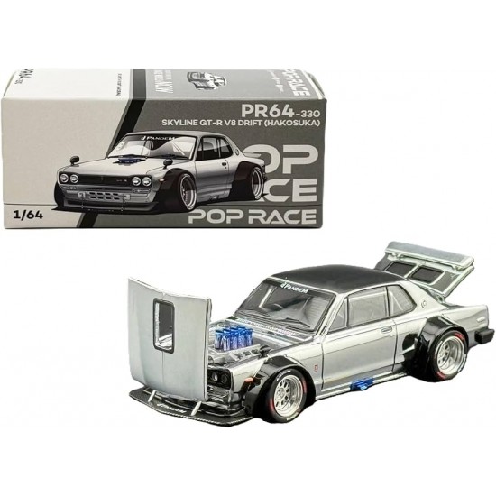 Pop Race 1/64 Skyline GT-R V8 Drift (Hakosuka), silver chrome
