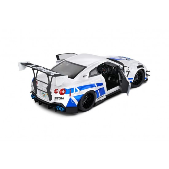 Solido 1/18 NIssan GT-R (R35) W/ Liberty Walk Body kit 2.0, white and blue stripes