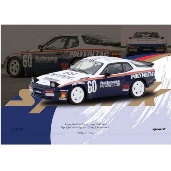 Spark 1/64 1987 Porsche 944 Turbo Cup #60 Upright Headlights, white/blue
