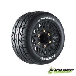 Louise ST-Rocket 1/10 Stadium Truck Tires Soft 12/14/17mm Hex - 2 gumi na črnih platiščih