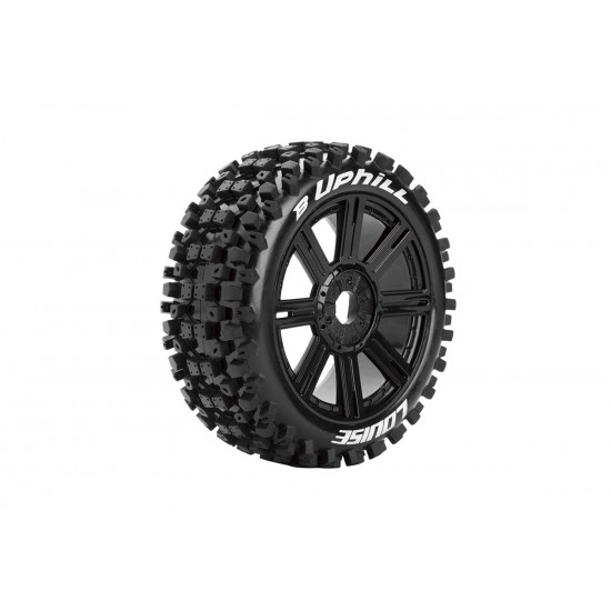 Louise 1/8 B Uphill Offroad Buggy Tires Soft 17mm Hex - 2 gumi  na črnih platiščih