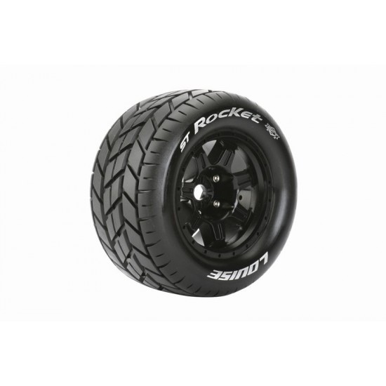Louise ST-Rocket 1/8 Stadium Truck Tires 17mm hex - 2 gumi na črnih platiščih