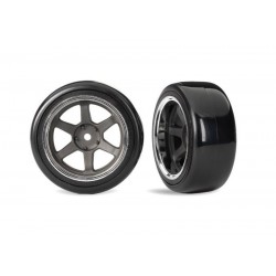 Traxxas 1.9" Gray 6-Spoke Rear Wheels & Hard Drift Tires (2)