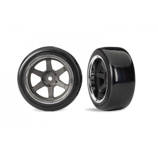 Traxxas 1.9" Gray 6-Spoke Rear Wheels & Hard Drift Tires (2)