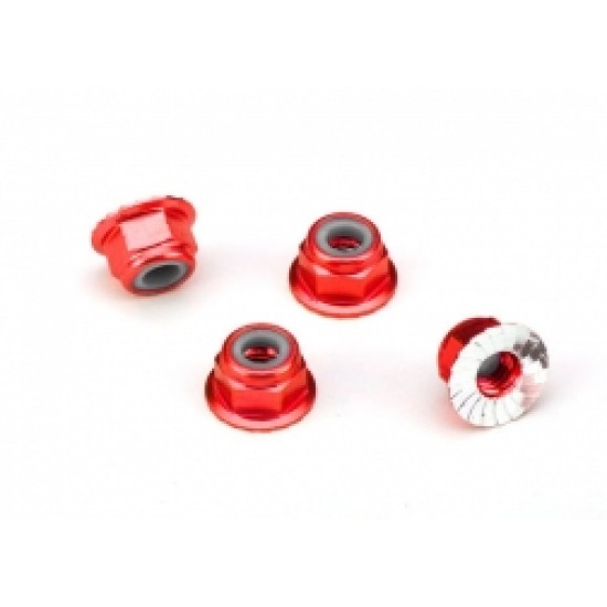 Traxxas Nuts, aluminum, flanged, serrated (4mm) (4) - različne barve