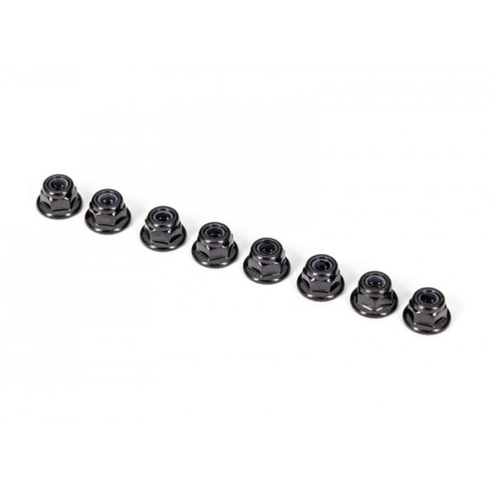 Traxxas Nuts, 3mm nylon locking, flanged, black (8)