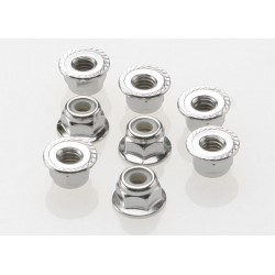 Traxxas Nuts, 4mm flanged nylon locking (steel, serrated) (8)