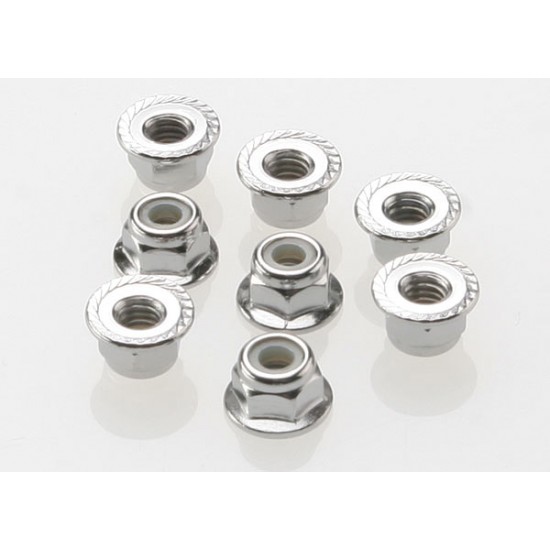 Traxxas Nuts, 4mm flanged nylon locking (steel, serrated) (8)
