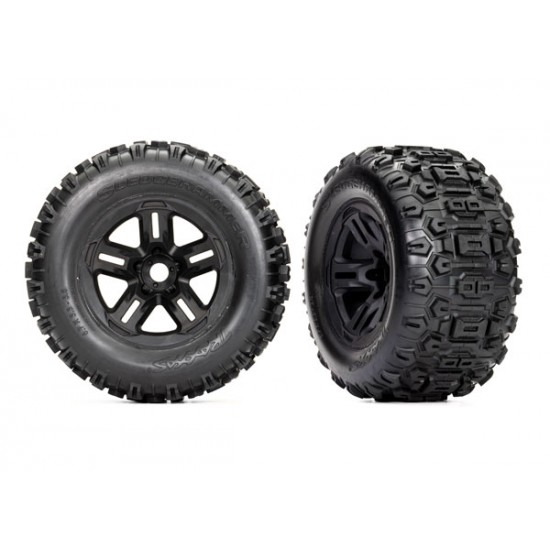Traxxas Sledgehammer Tires & wheels, assembled, glued (3.8" black wheels) (2)